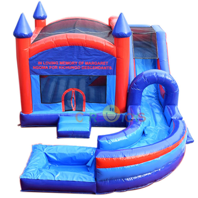 Blue Red Castle bounce house with Extended water pool