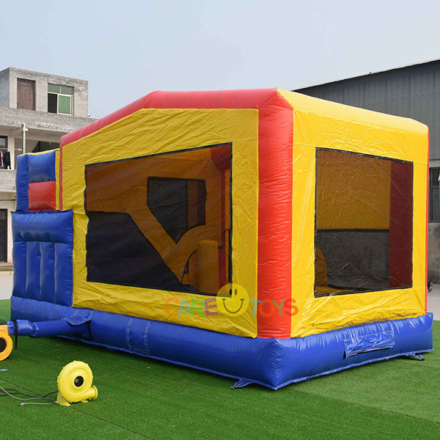 Moon bounce house slide combo with banner