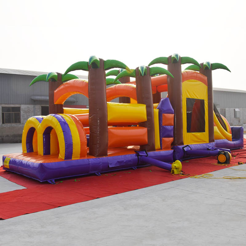 Jungle moon bounce house with slide and obstacle course challenge