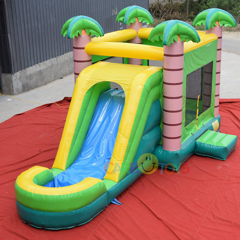 Green Yellow Tropical bounce house Palm Tree Inflatable Bouncer with water slide combo