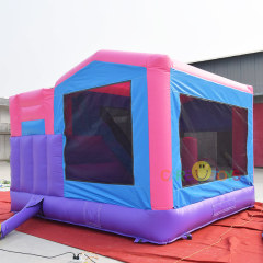 Pink Girls Bounce house slide with banner