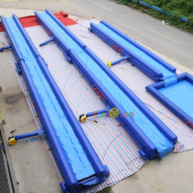 Custom length slip n slide with pool