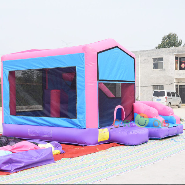 Pink Girls Bounce house slide with banner