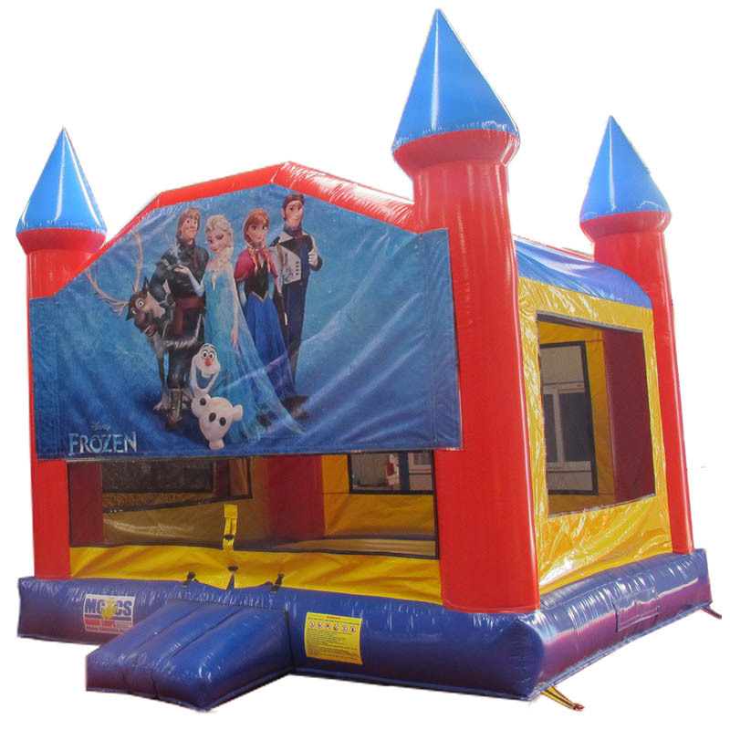 Classic castle bounce house with banner