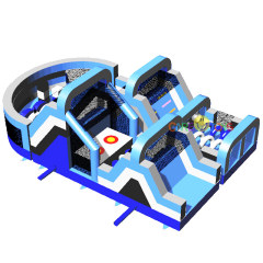 White blue U-Turn inflatable kids fun run obstacle course