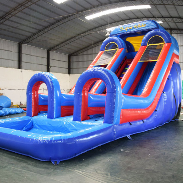 Dual Lane inflatable water slide with pool