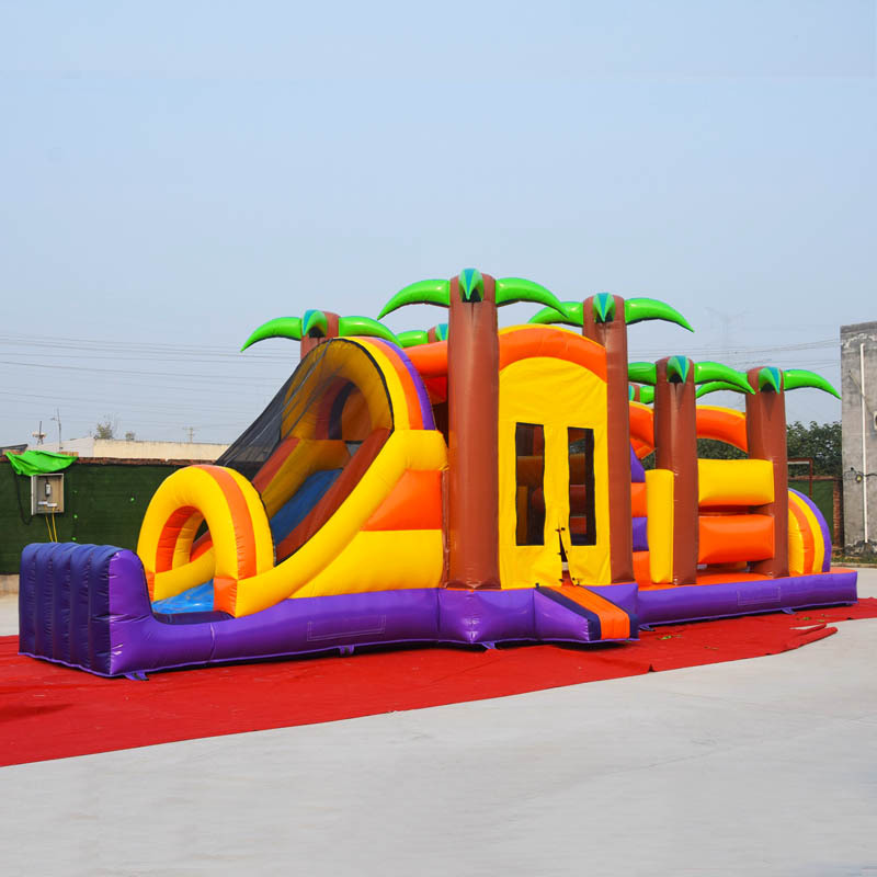Jungle moon bounce house with slide and obstacle course challenge