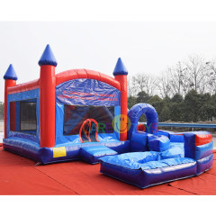 Blue Red Castle bounce house with Extended water pool