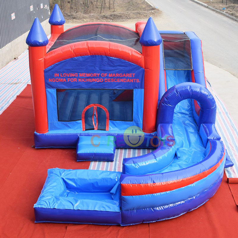 Blue Red Castle bounce house with Extended water pool