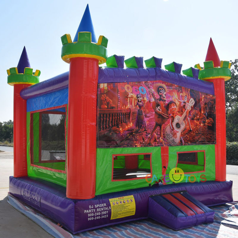 Rainbow castle inflatable bouncer with banner