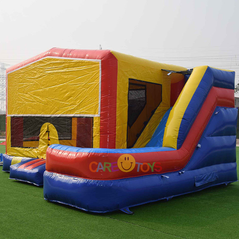 Moon bounce house slide combo with banner