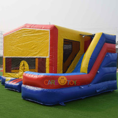 Moon bounce house slide combo with banner