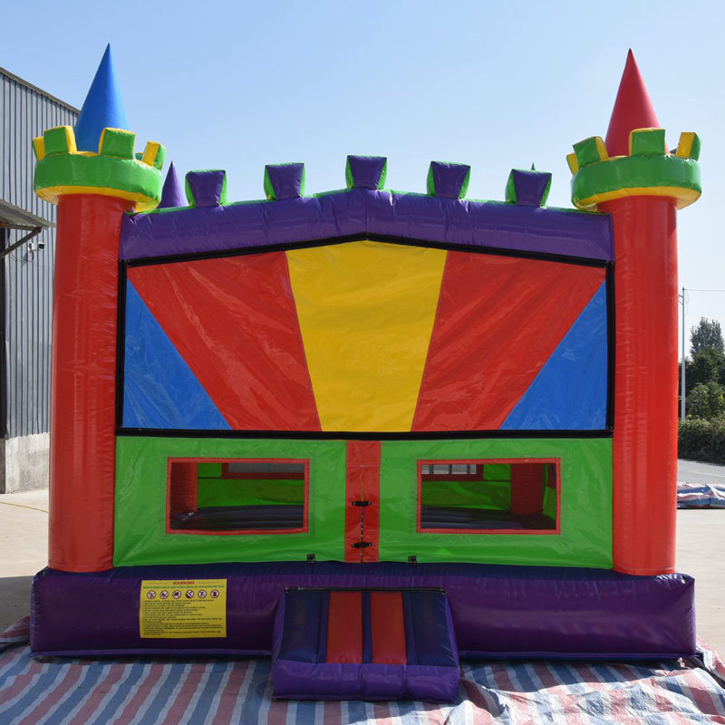 Rainbow castle inflatable bouncer with banner