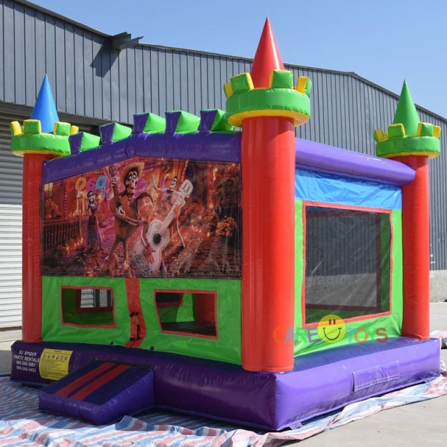 Rainbow castle inflatable bouncer with banner