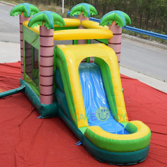 Green Yellow Tropical bounce house Palm Tree Inflatable Bouncer with water slide combo