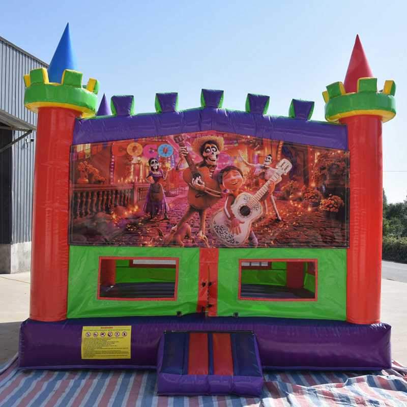 Rainbow castle inflatable bouncer with banner