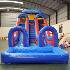 Dual Lane inflatable water slide with pool