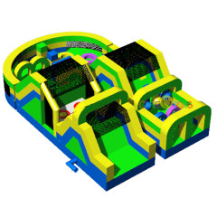 White blue U-Turn inflatable kids fun run obstacle course