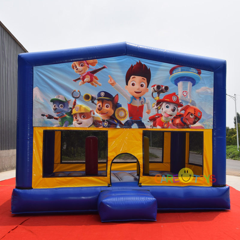 Inflatable moonwalk bounce house with banner