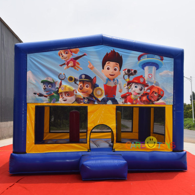 Inflatable moonwalk bounce house with banner