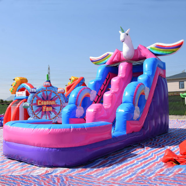 Unicorn theme inflatable water slide