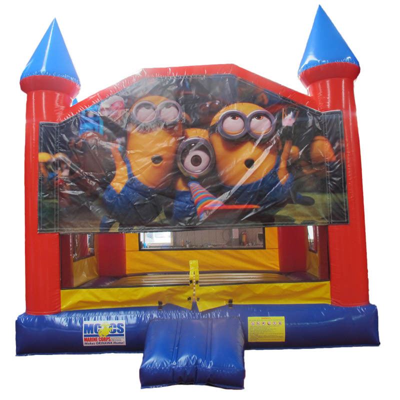 Classic castle bounce house with banner