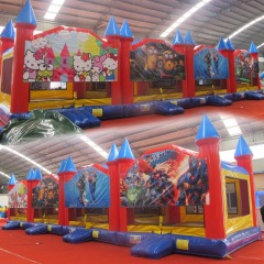 Classic castle bounce house with banner