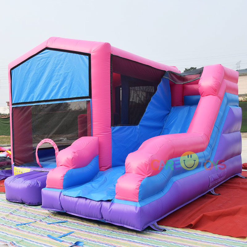 Pink Girls Bounce house slide with banner