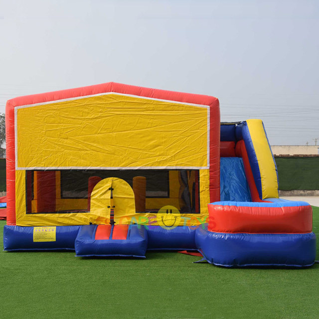 Moon bounce house slide combo with banner