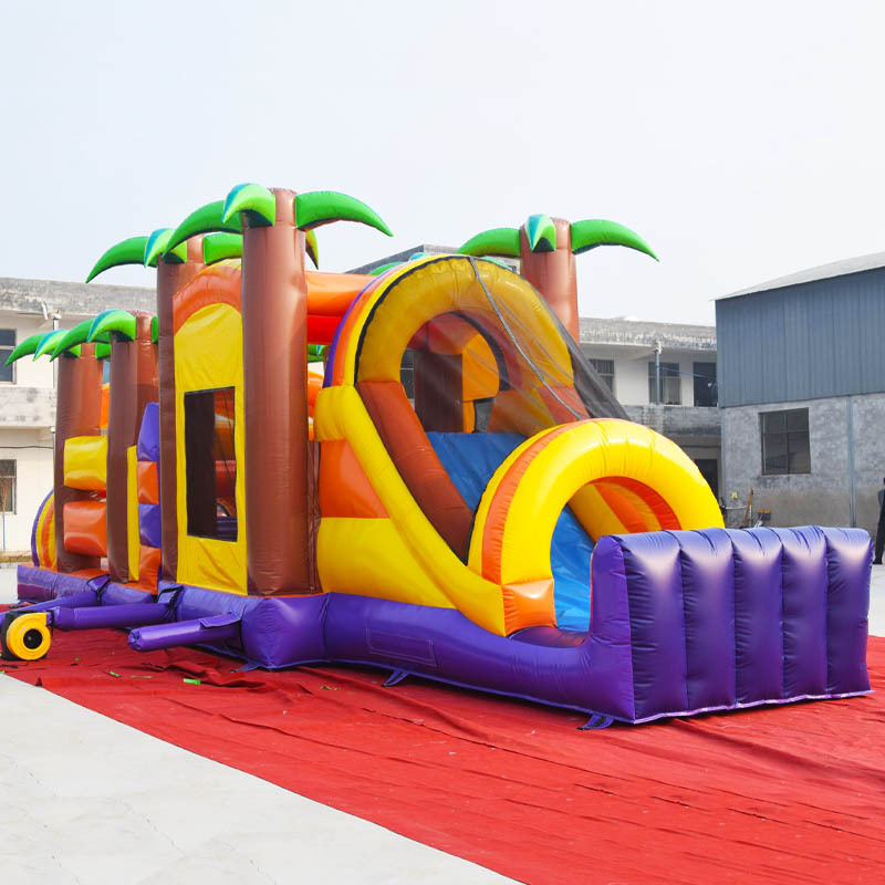 Jungle moon bounce house with slide and obstacle course challenge