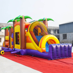 Jungle moon bounce house with slide and obstacle course challenge