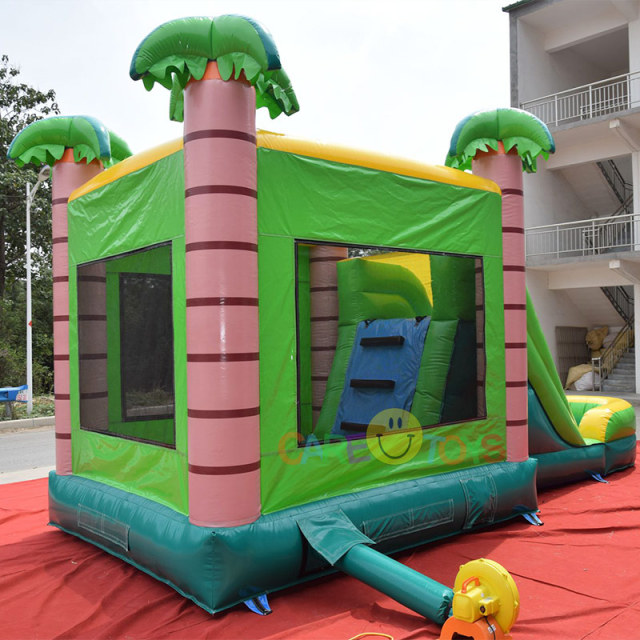 Green Yellow Tropical bounce house Palm Tree Inflatable Bouncer with water slide combo