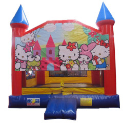 Classic castle bounce house with banner