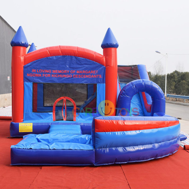 Blue Red Castle bounce house with Extended water pool