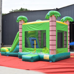 Green Yellow Tropical bounce house Palm Tree Inflatable Bouncer with water slide combo