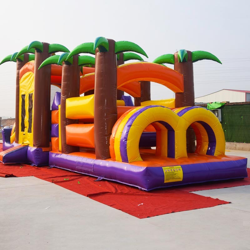 Jungle moon bounce house with slide and obstacle course challenge