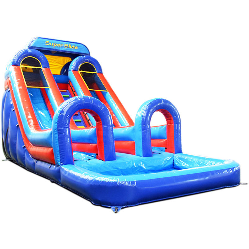 Dual Lane inflatable water slide with pool
