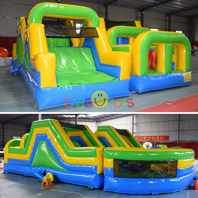 White blue U-Turn inflatable kids fun run obstacle course