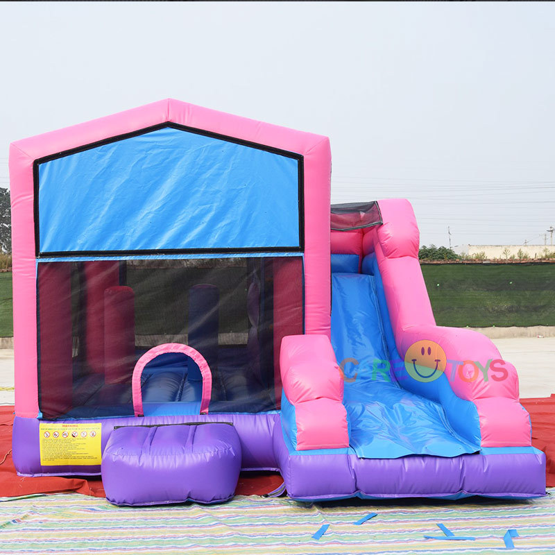 Pink Girls Bounce house slide with banner