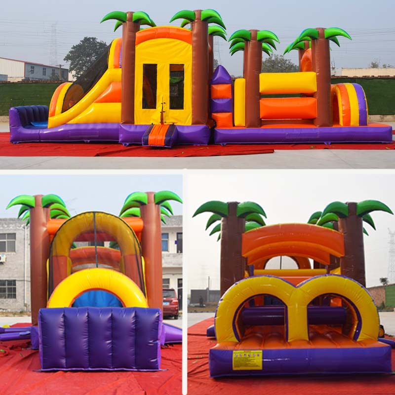 Jungle moon bounce house with slide and obstacle course challenge