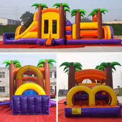 Jungle moon bounce house with slide and obstacle course challenge