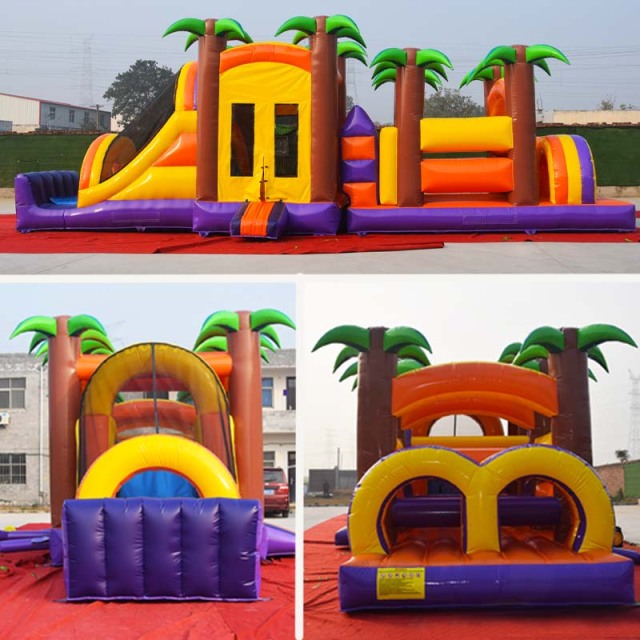 Jungle moon bounce house with slide and obstacle course challenge