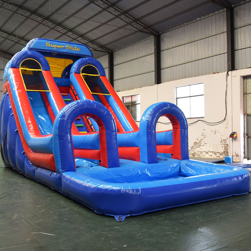 Dual Lane inflatable water slide with pool