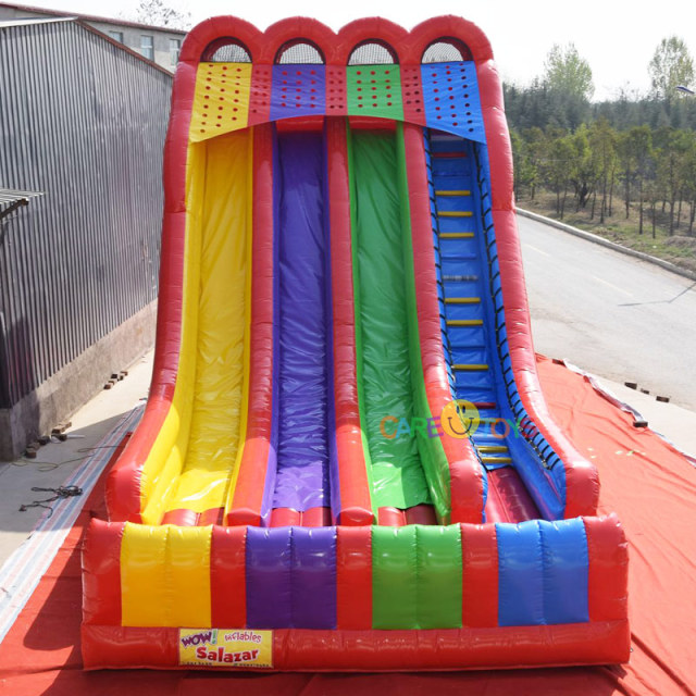 Triple lane rainbow inflatable slide