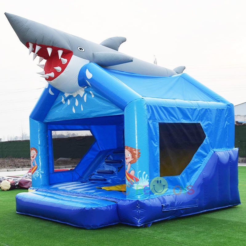 Giant 3D SHark inflatable bounce house with slide