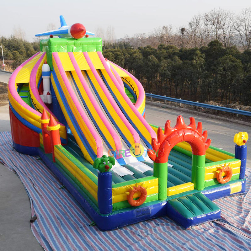 Giant rocket triple lane inflatable bounce slide
