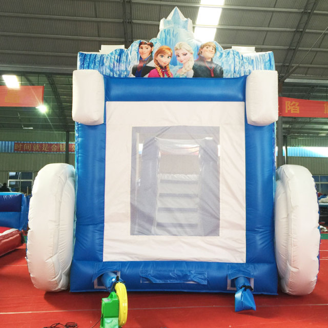 Blue Frozen Princess Carriage bounce house with slide