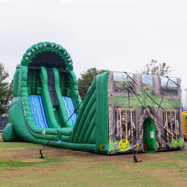 Giant inflatable zipline slide