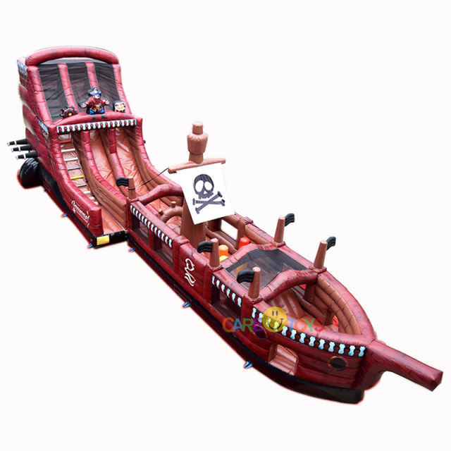 Giant inflatable pirate ship slide with obstacle