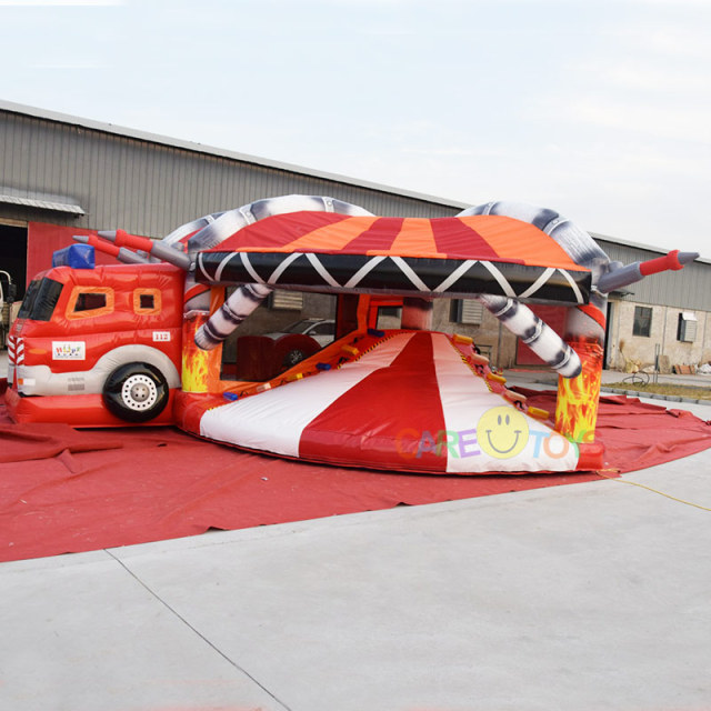 Fire Station Fire Engine bouncy castle with slide